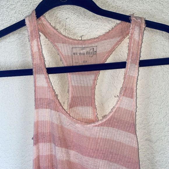 We the Free pink Chiffon High Low Ribbed Raw Hem Tank Striped XS Oversized EUC - Picture 2 of 8